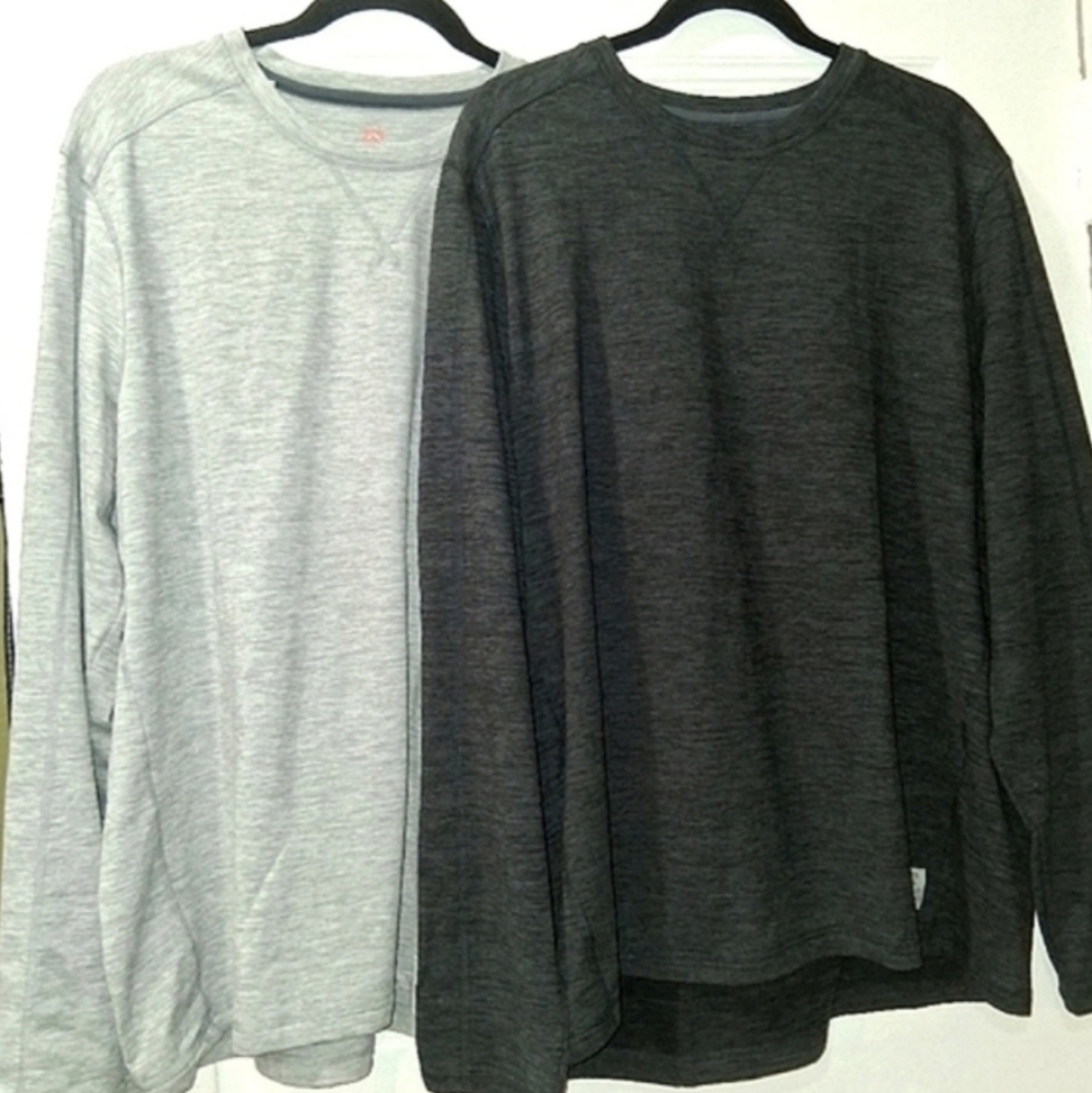 RUGGED ELEMENTS MEN's SET OF 2 LONG SLEEVE CREW TEE'S LGHT/DARK HEATHER GRAY. XL